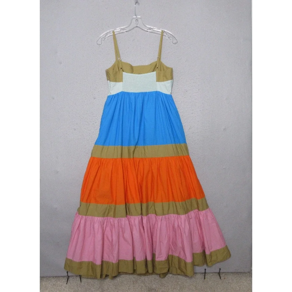 J Crew Dress Colorblock Tiered‎ Maxi Cotton Poplin Boho Flowy Pockets Statement